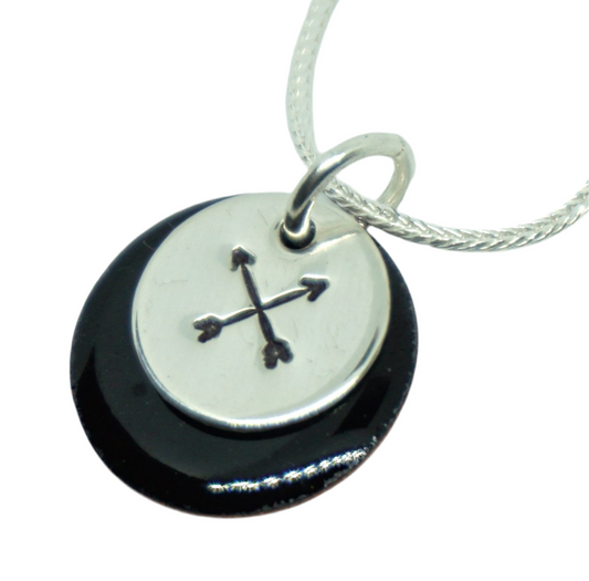Hand Stamped Sterling Silver Crossed Arrows on Enamel Pendant - Create Your Own