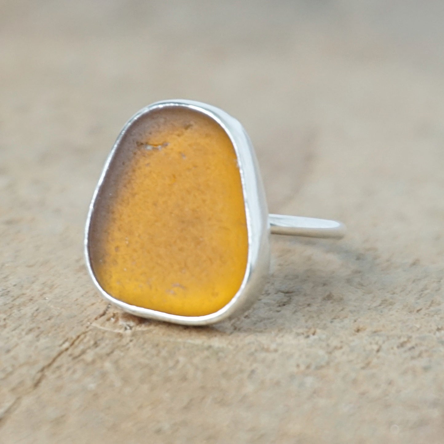 Size 7 3/4 Amber Brown Sea Glass Stacking Ring
