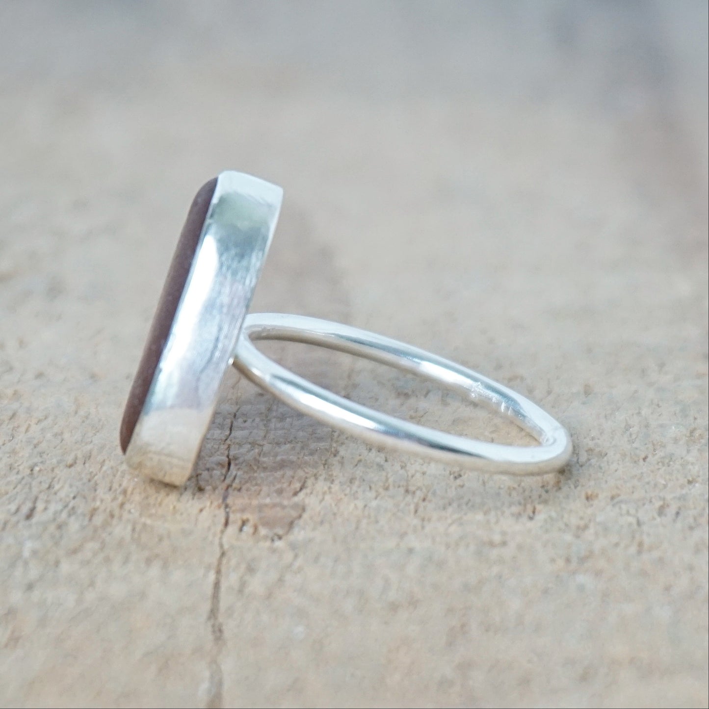 Size 7 3/4 Amber Brown Sea Glass Stacking Ring