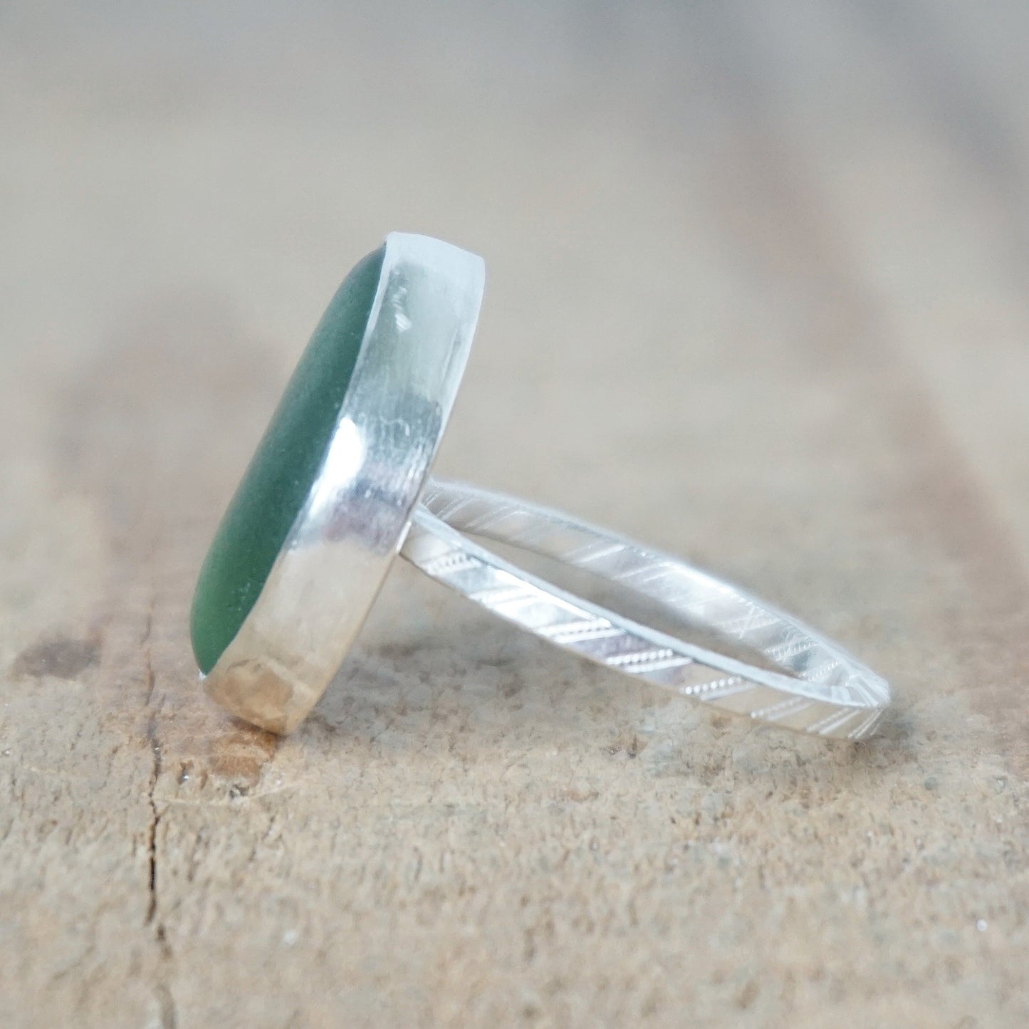 Size 6 Dark Green Sea Glass Stacking Ring