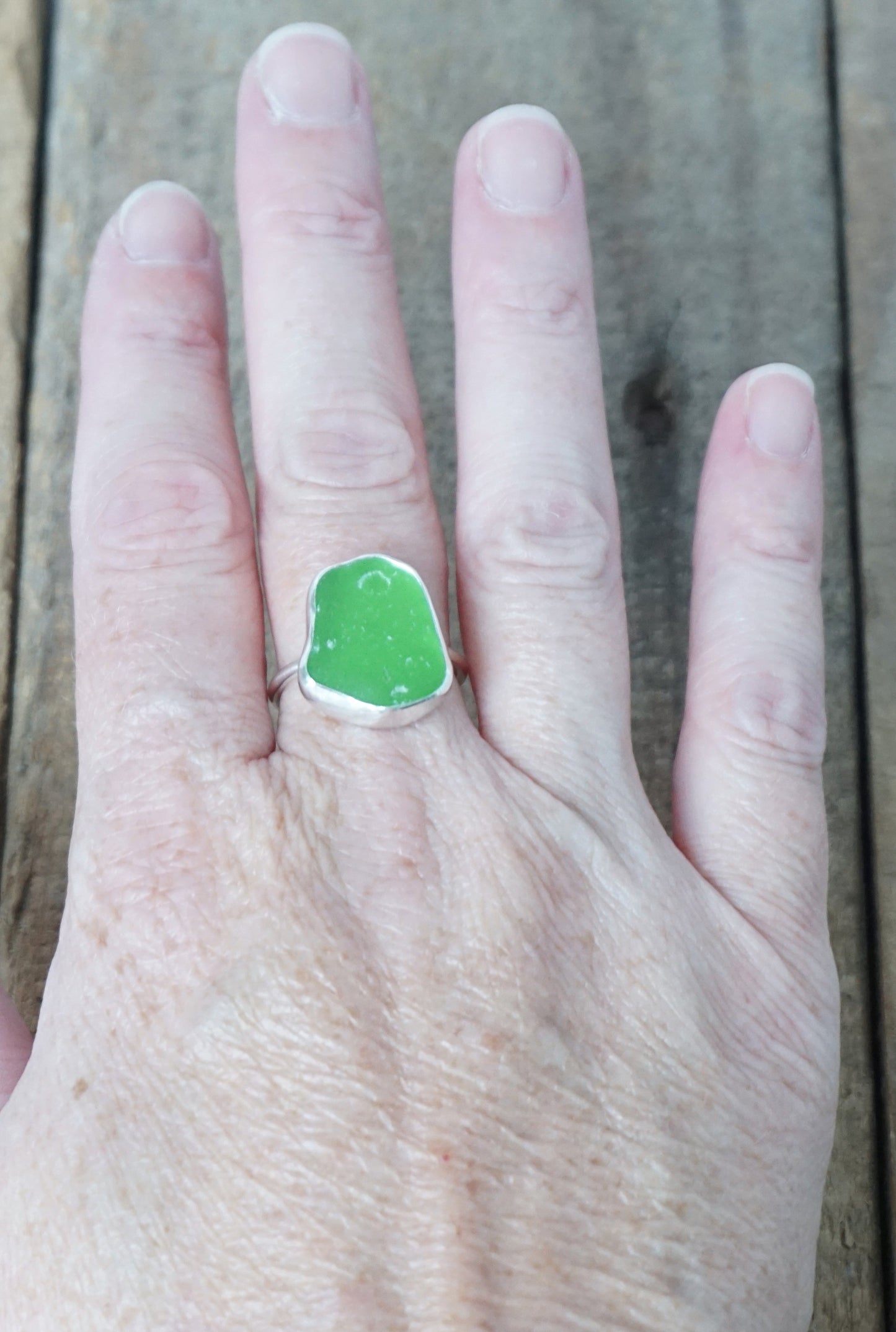 Size 8 Kelly Green Sea Glass Stacking Ring