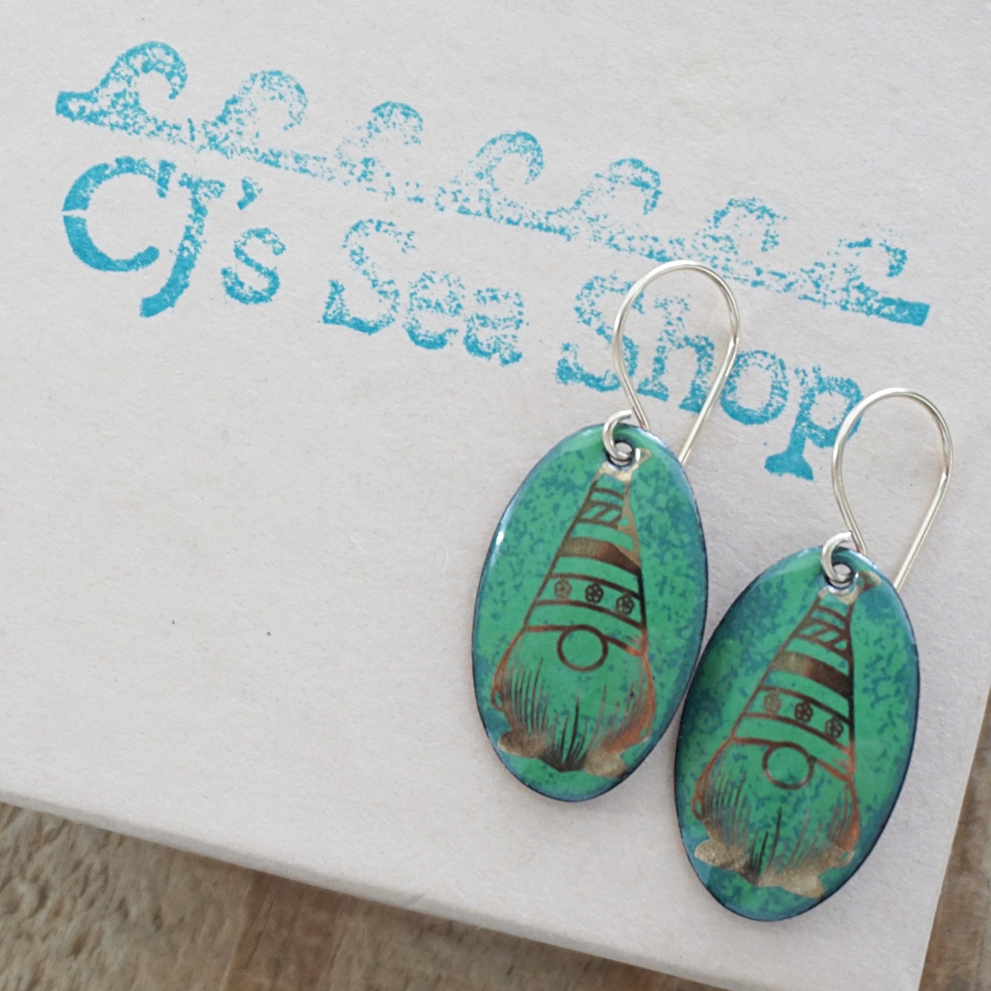 CLEARANCE Gold Gnomes on Green Enamel Oval Earrings