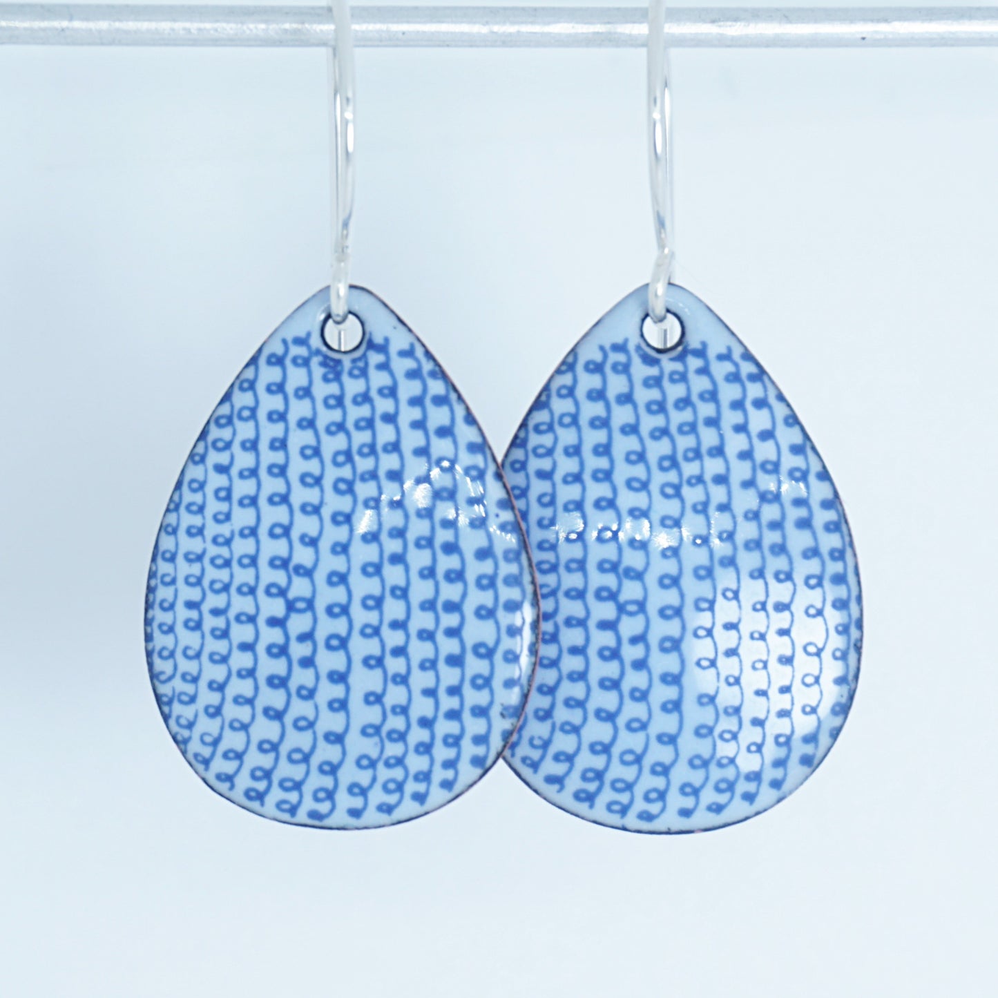 Blue Loop Accents on Light Periwinkle Enamel Teardrop Earrings