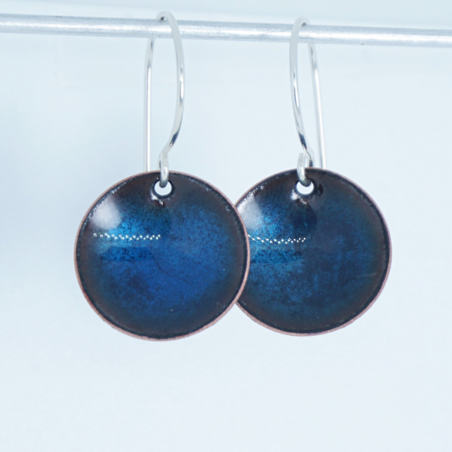 Metallic Blue Enamel Disc Earrings
