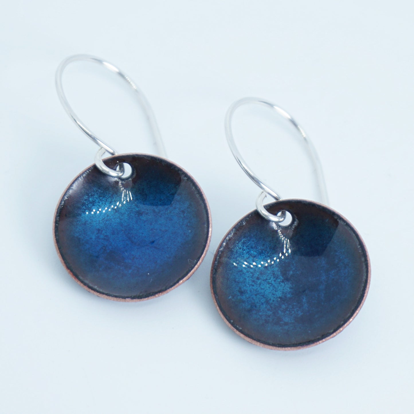 Metallic Blue Enamel Disc Earrings