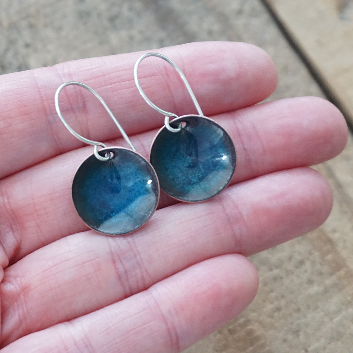 Metallic Blue Enamel Disc Earrings