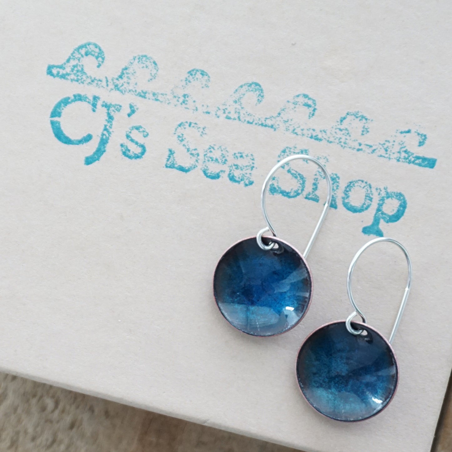 Metallic Blue Enamel Disc Earrings