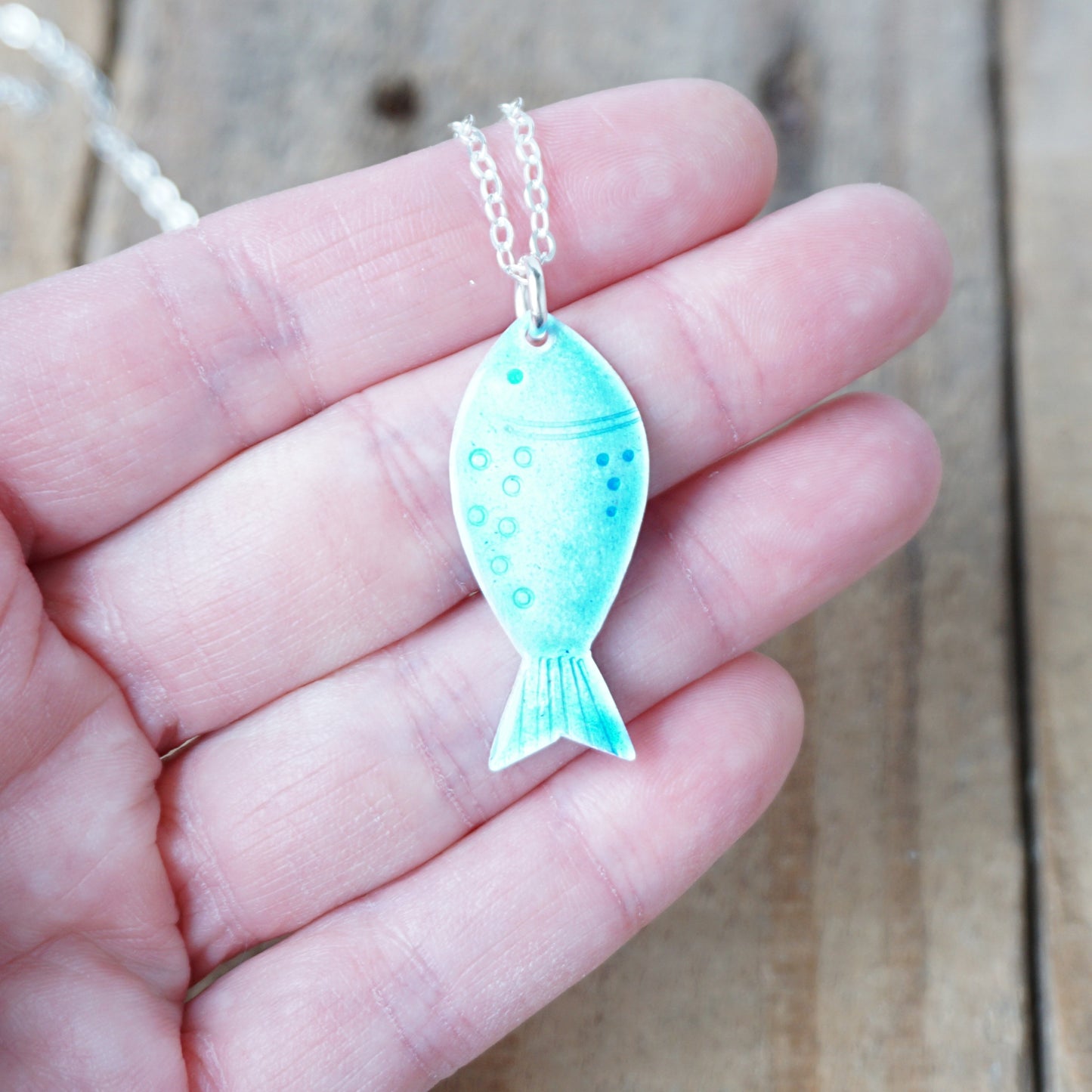 Aqua Blue and Cobalt Blue Enamel Fish Necklace