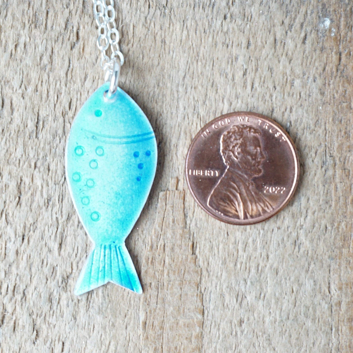 Aqua Blue and Cobalt Blue Enamel Fish Necklace