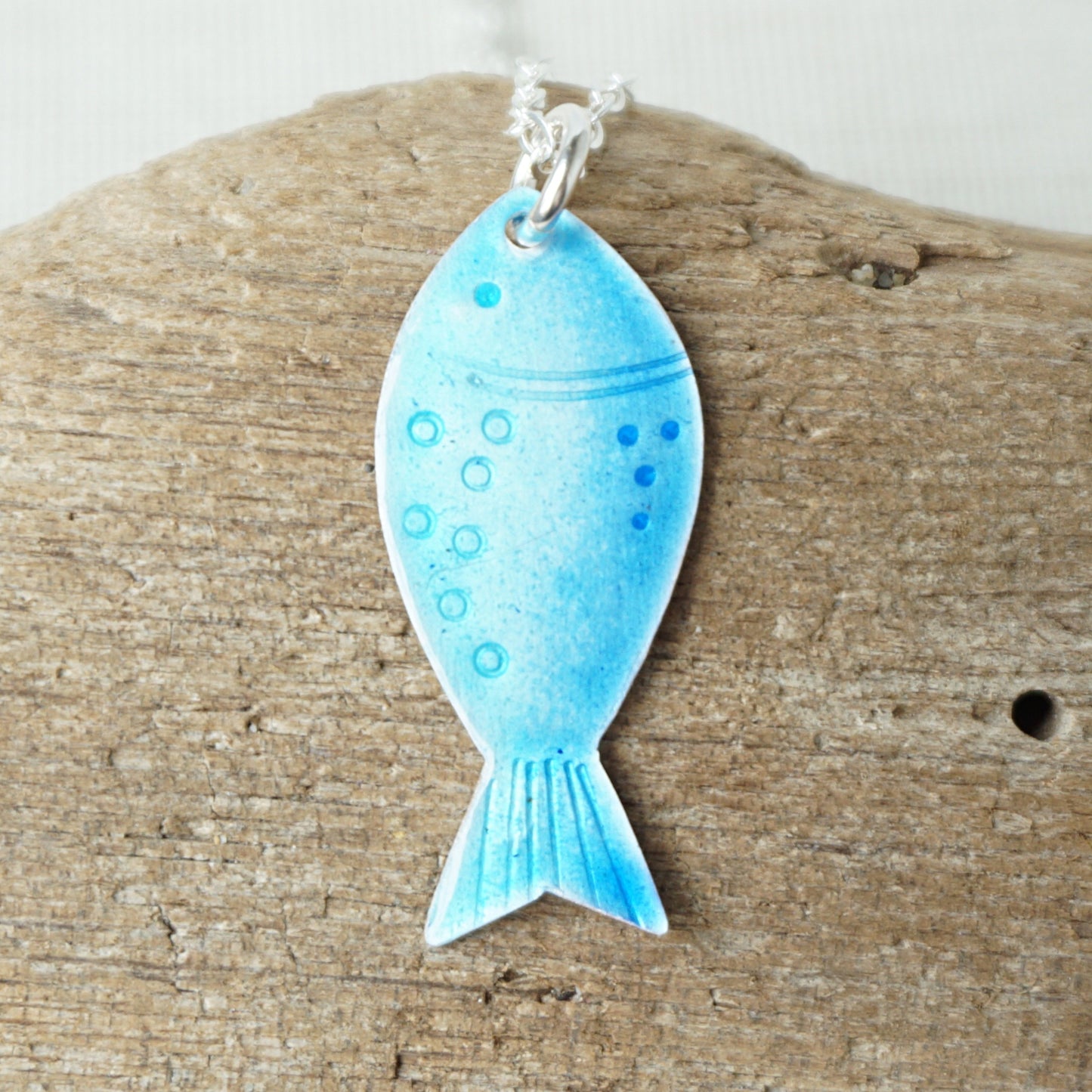 Aqua Blue and Cobalt Blue Enamel Fish Necklace