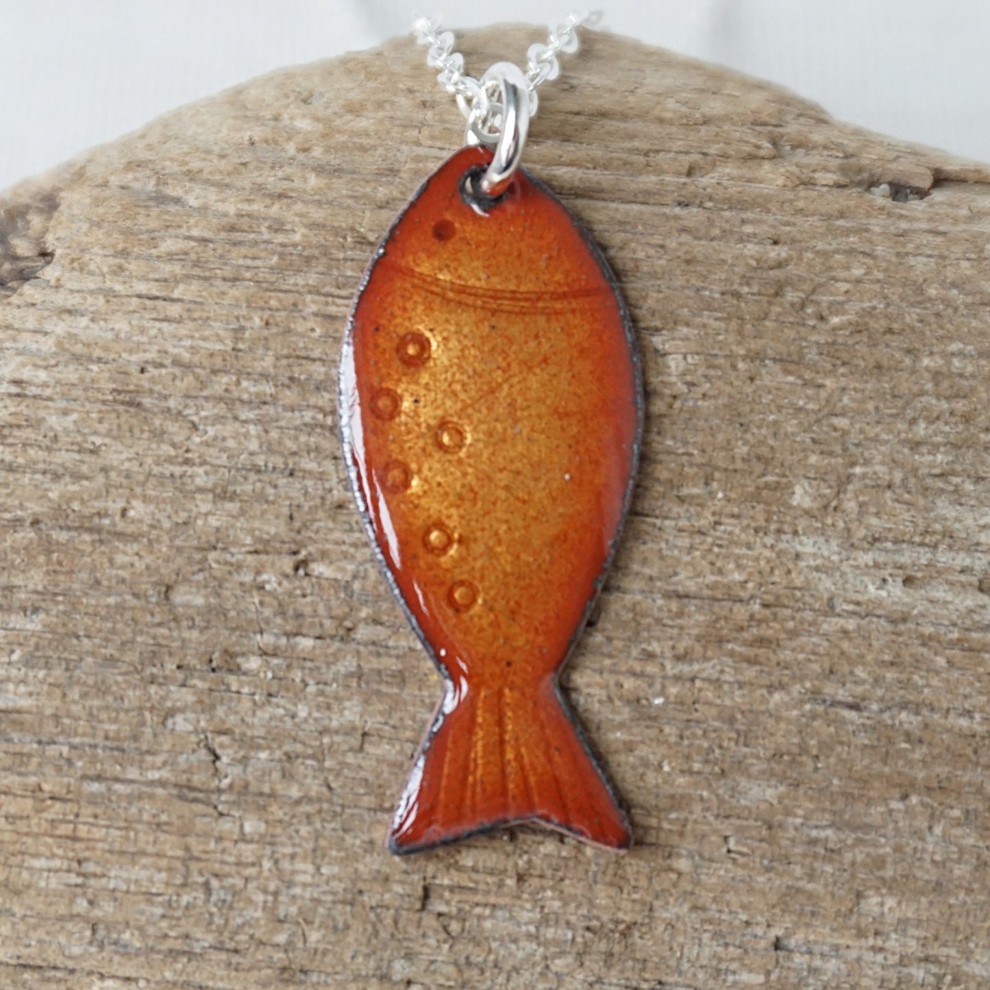 Metallic Golden Yellow Enamel Fish Necklace