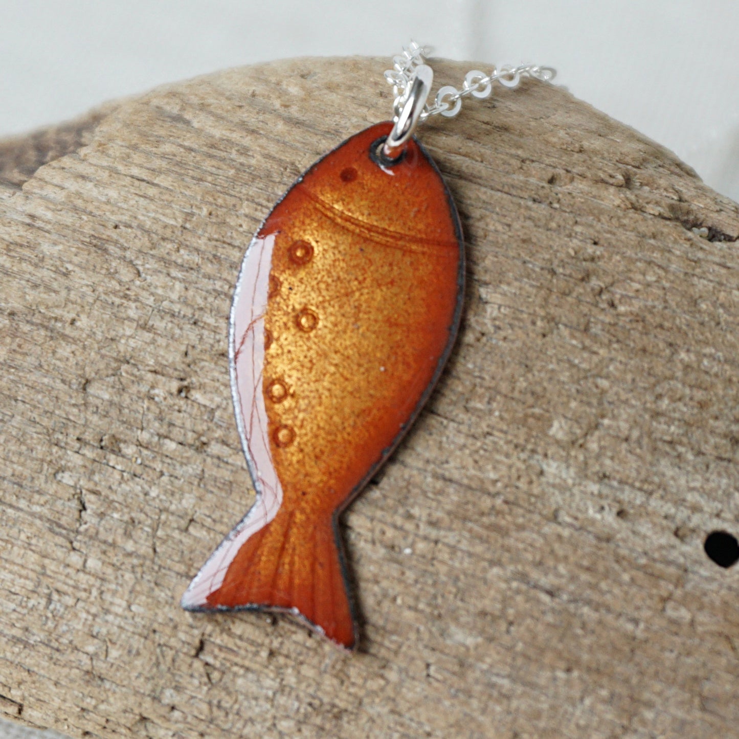 Metallic Golden Yellow Enamel Fish Necklace