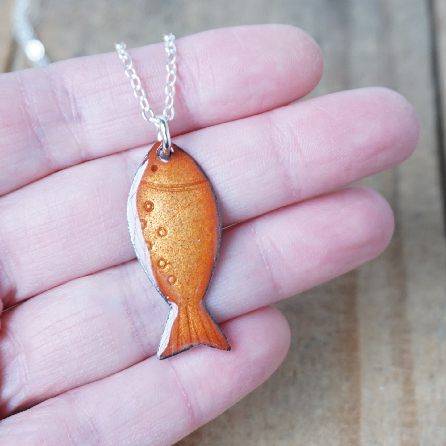 Metallic Golden Yellow Enamel Fish Necklace