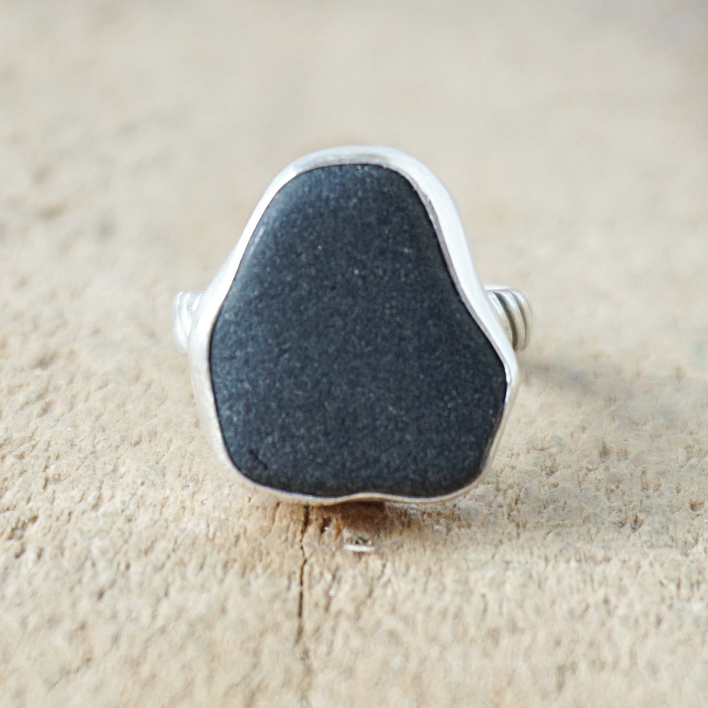 Size 7 Black Sea Glass Statement Ring
