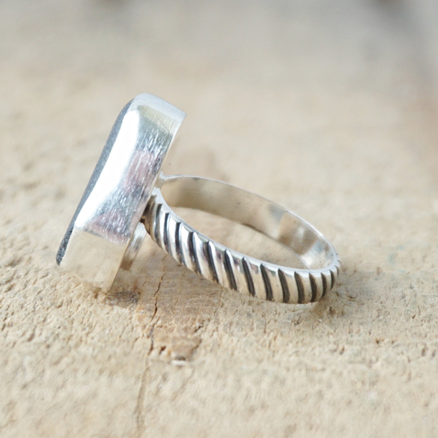 Size 7 Black Sea Glass Statement Ring