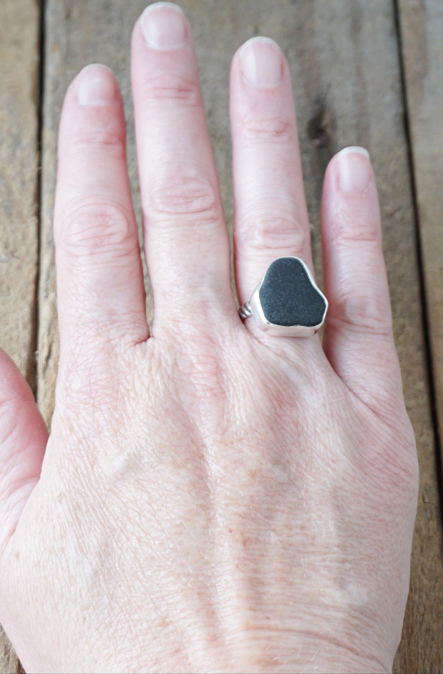Size 7 Black Sea Glass Statement Ring
