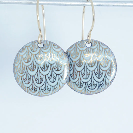 Gold Mermaid Scale Accents on Light Seafoam Green Enamel Earrings