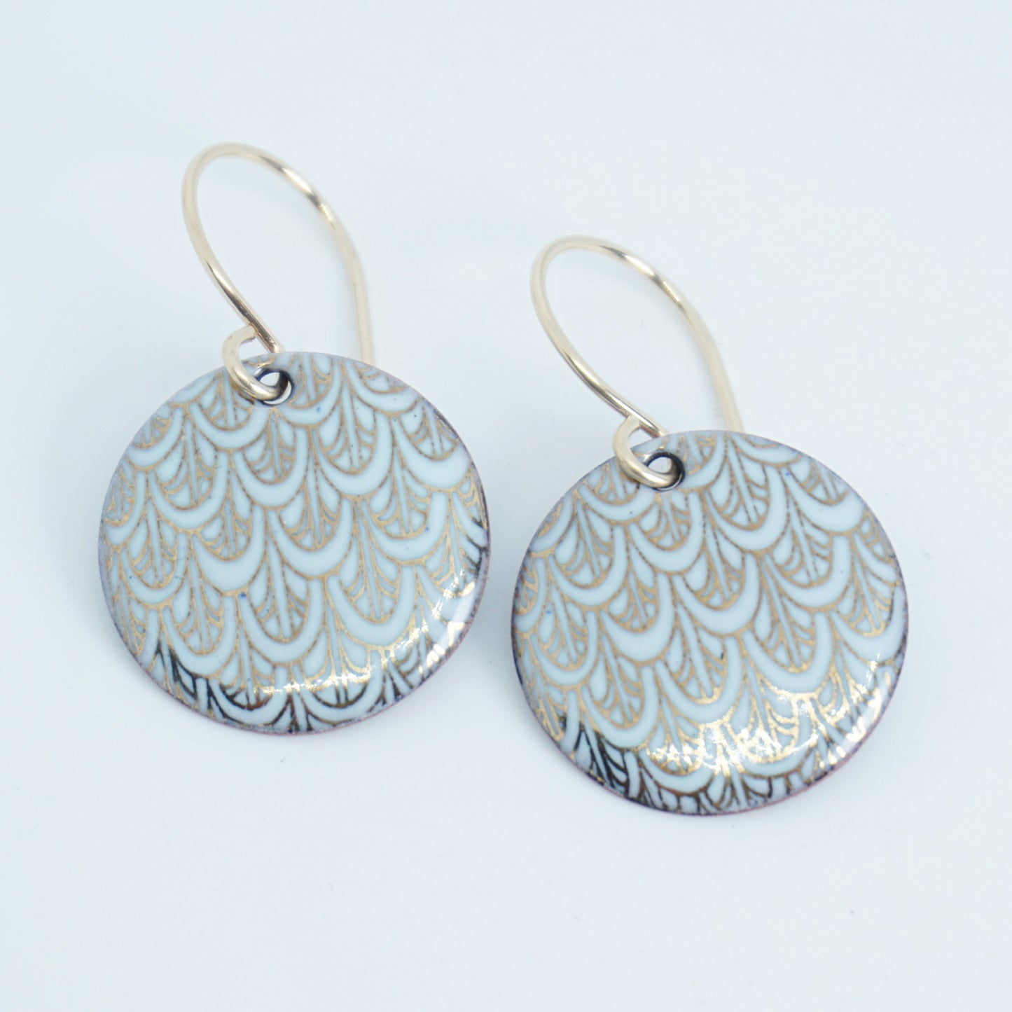 Gold Mermaid Scale Accents on Light Seafoam Green Enamel Earrings