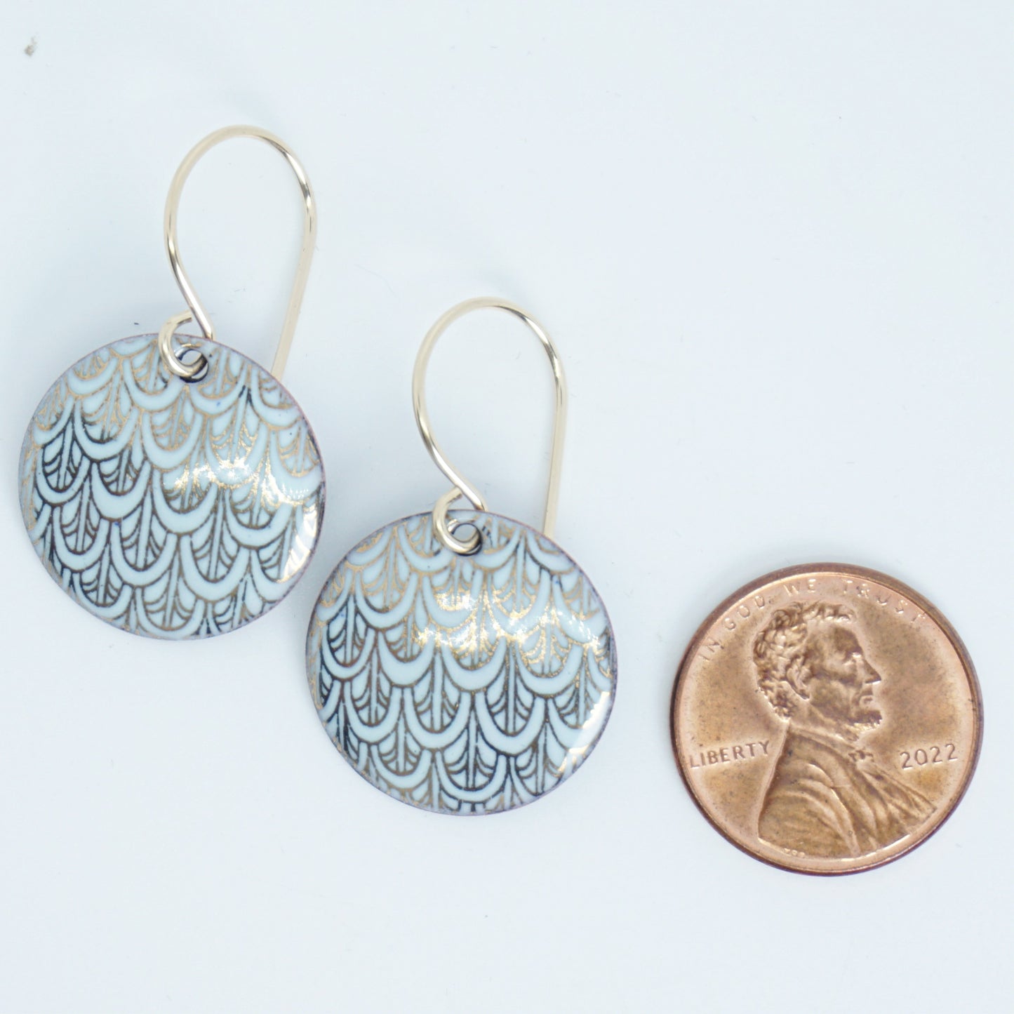 Gold Mermaid Scale Accents on Light Seafoam Green Enamel Earrings