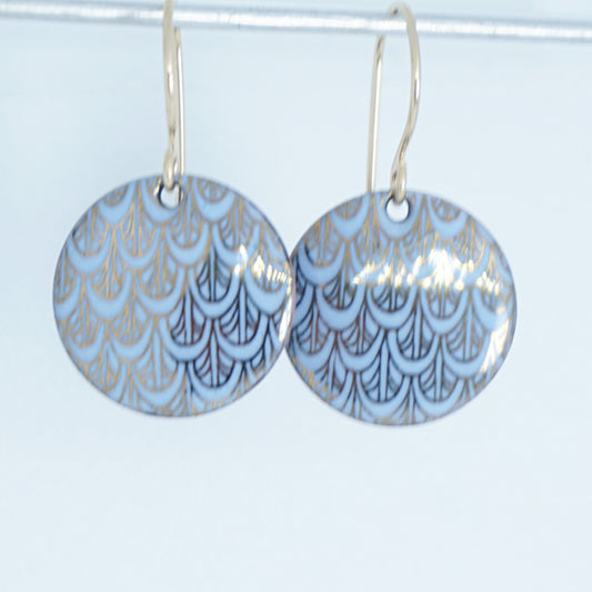 Gold Mermaid Scale Accents on Light Periwinkle Enamel Earrings
