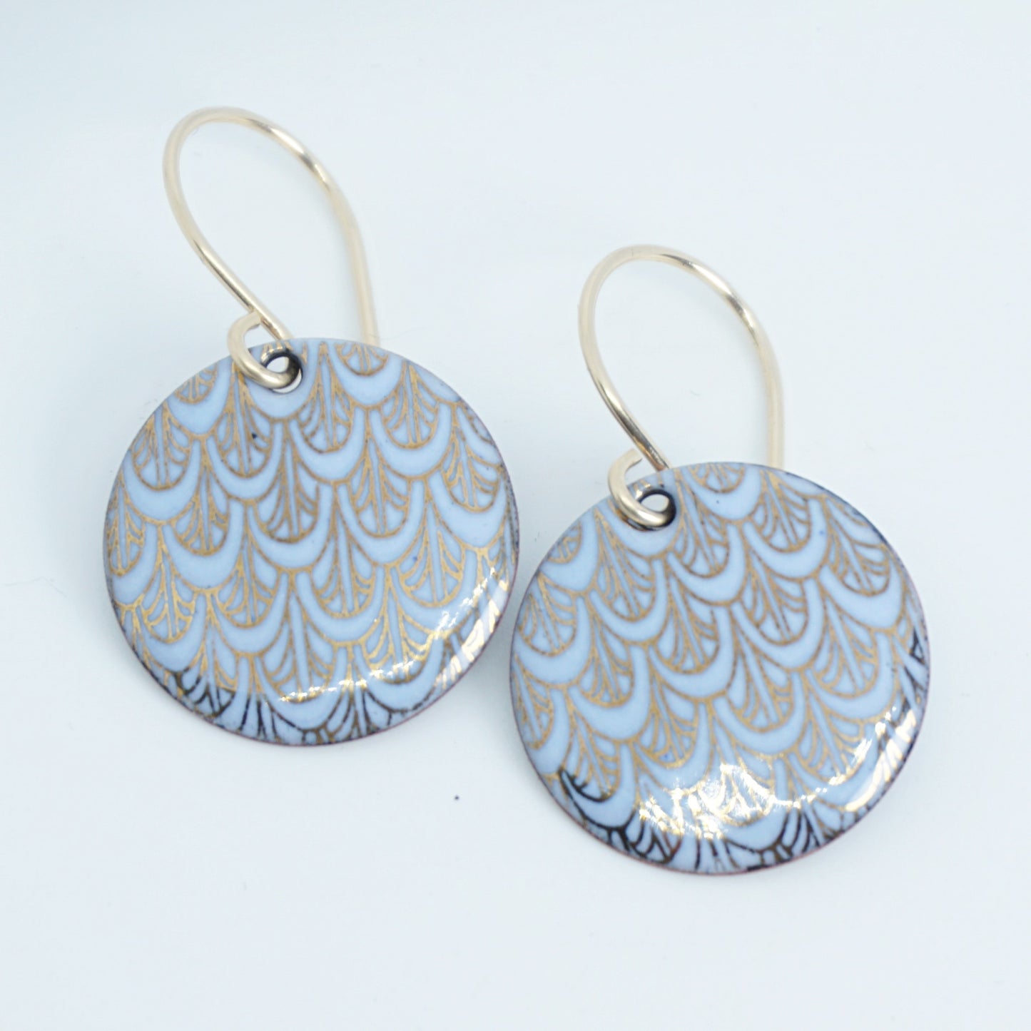 Gold Mermaid Scale Accents on Light Periwinkle Enamel Earrings
