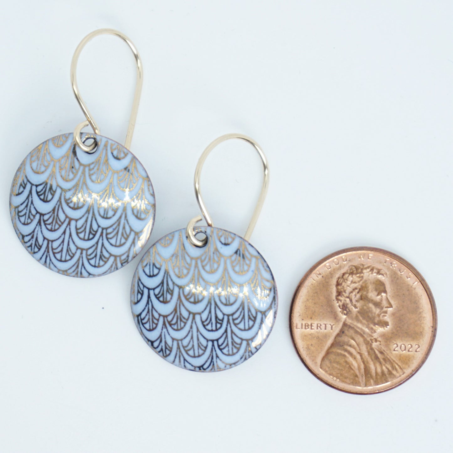 Gold Mermaid Scale Accents on Light Periwinkle Enamel Earrings