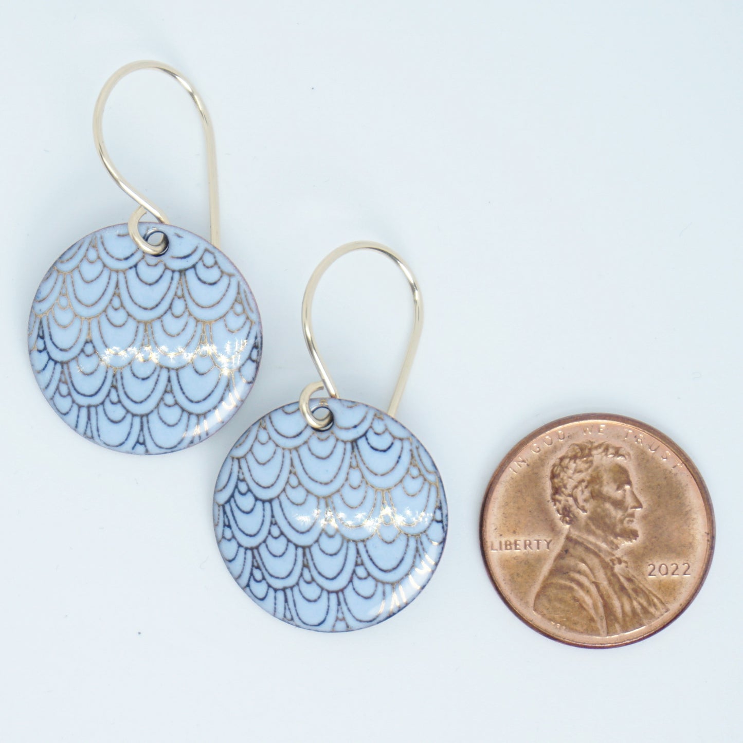Gold Mermaid Scale Accents on Light Blue Enamel Earrings