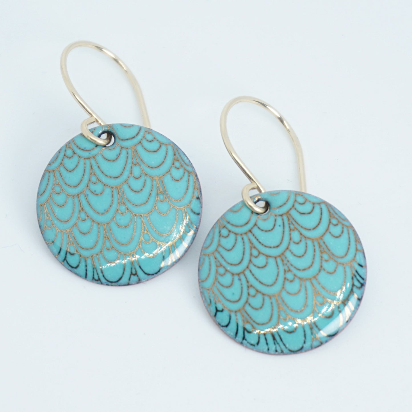 Gold Mermaid Scale Accents on Mint Green Enamel Earrings