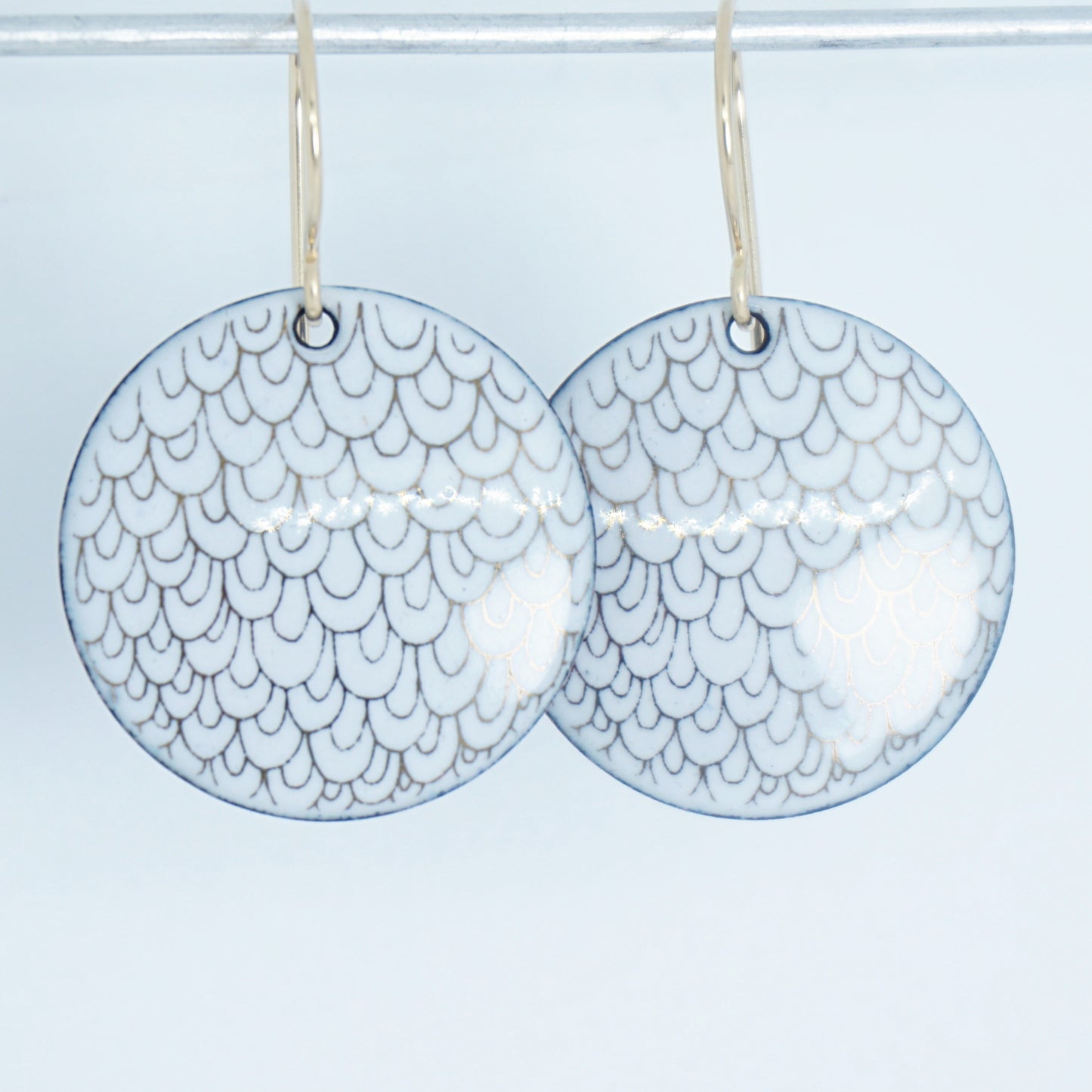 Gold Mermaid Accents on White Enamel Disc Earrings