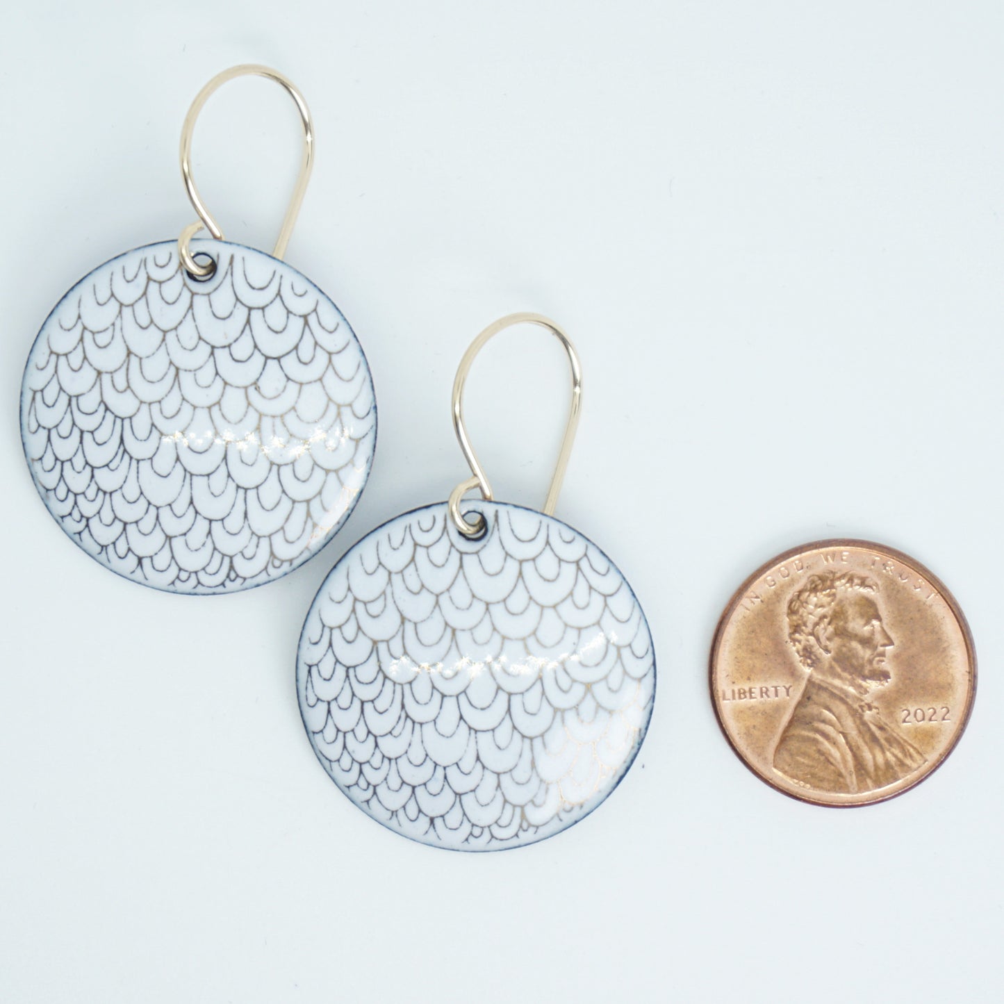 Gold Mermaid Accents on White Enamel Disc Earrings