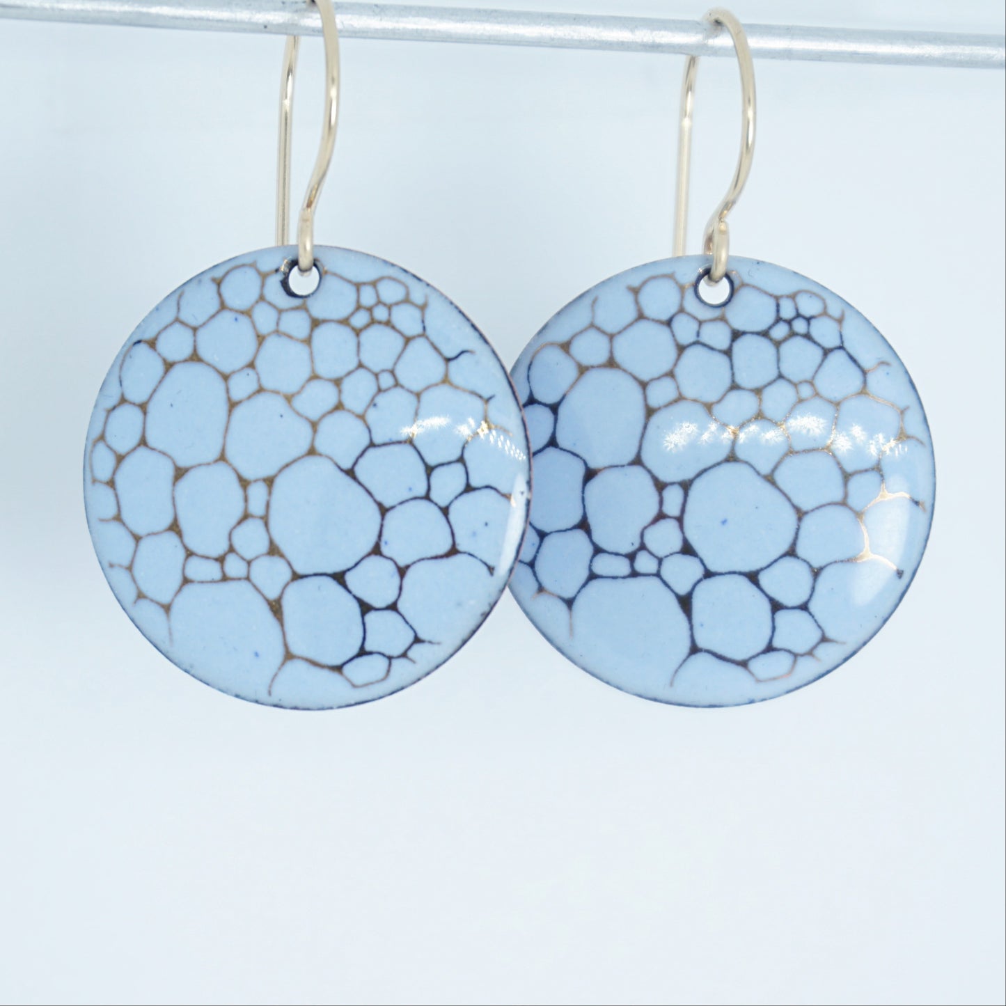 Gold Bubble Accents on Light Periwinkle Enamel Disc Earrings