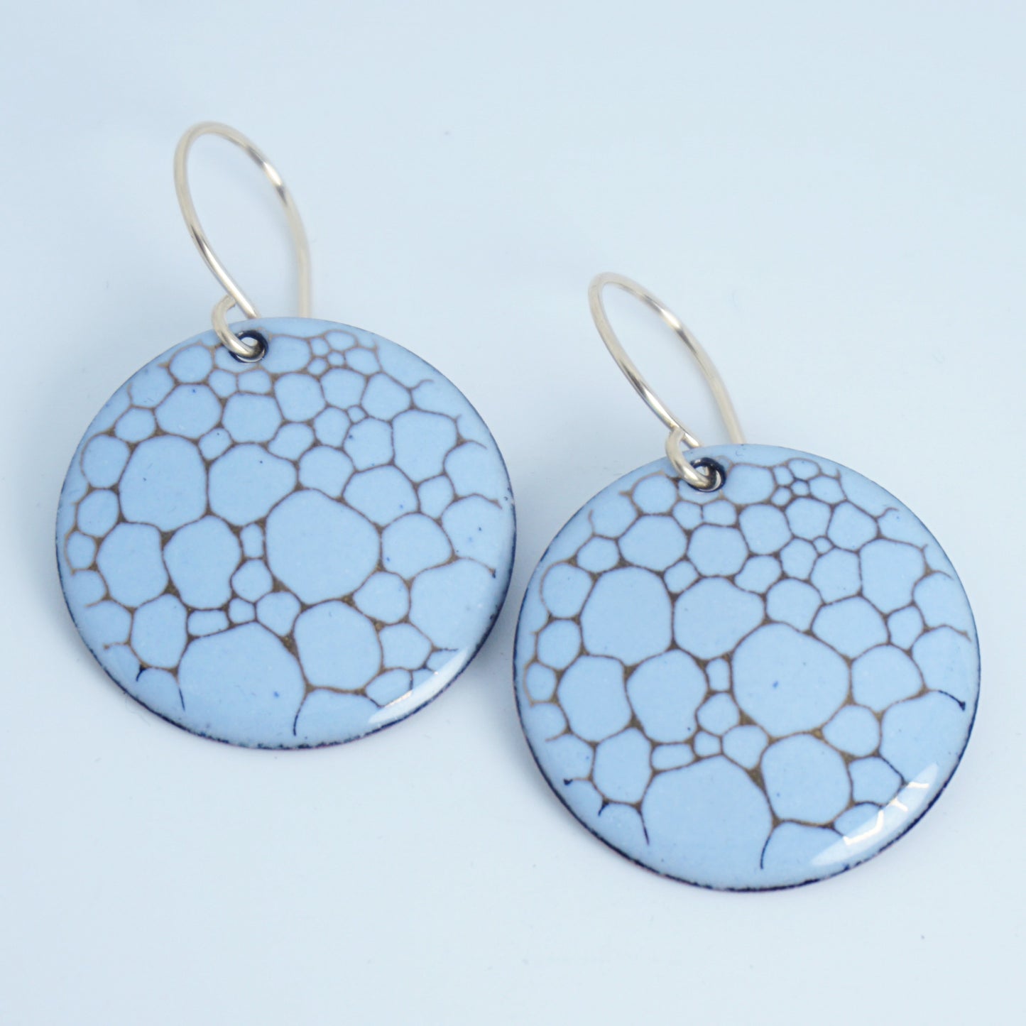 Gold Bubble Accents on Light Periwinkle Enamel Disc Earrings