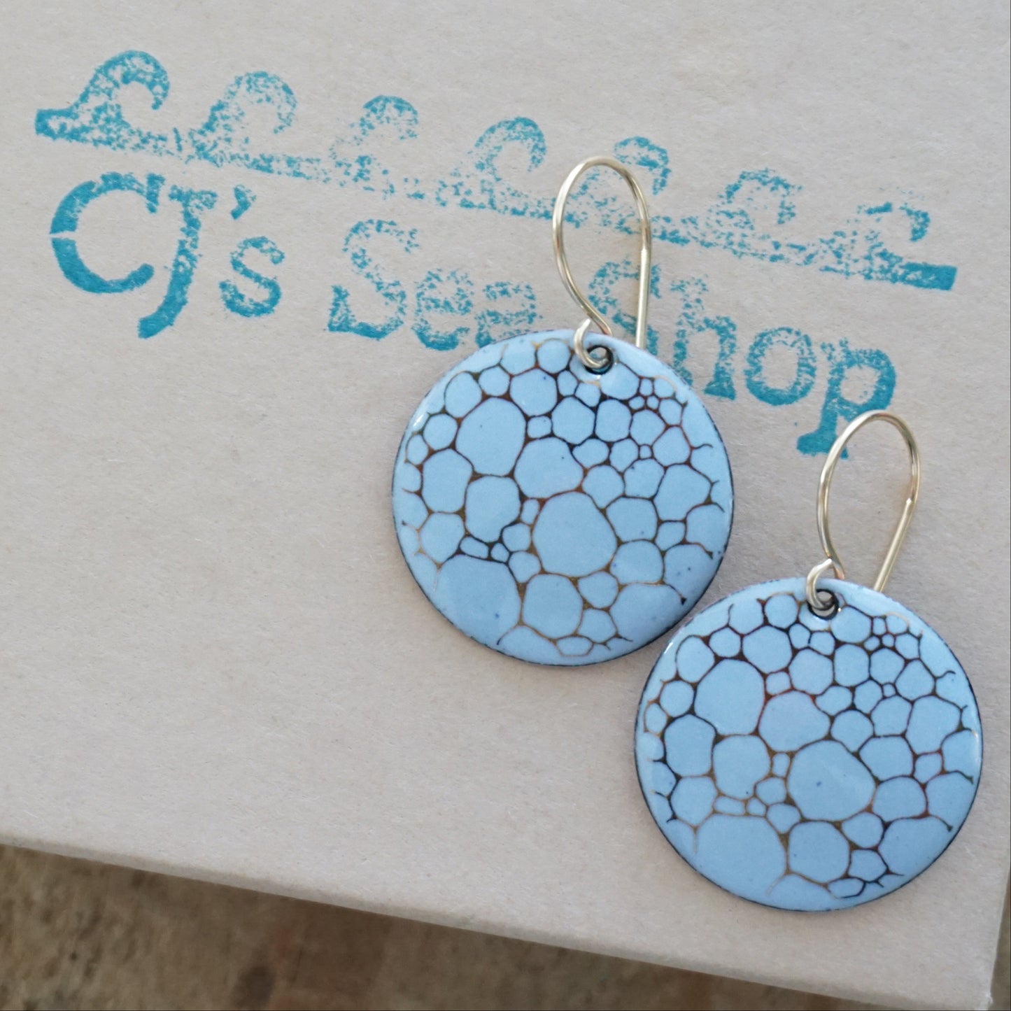 Gold Bubble Accents on Light Periwinkle Enamel Disc Earrings