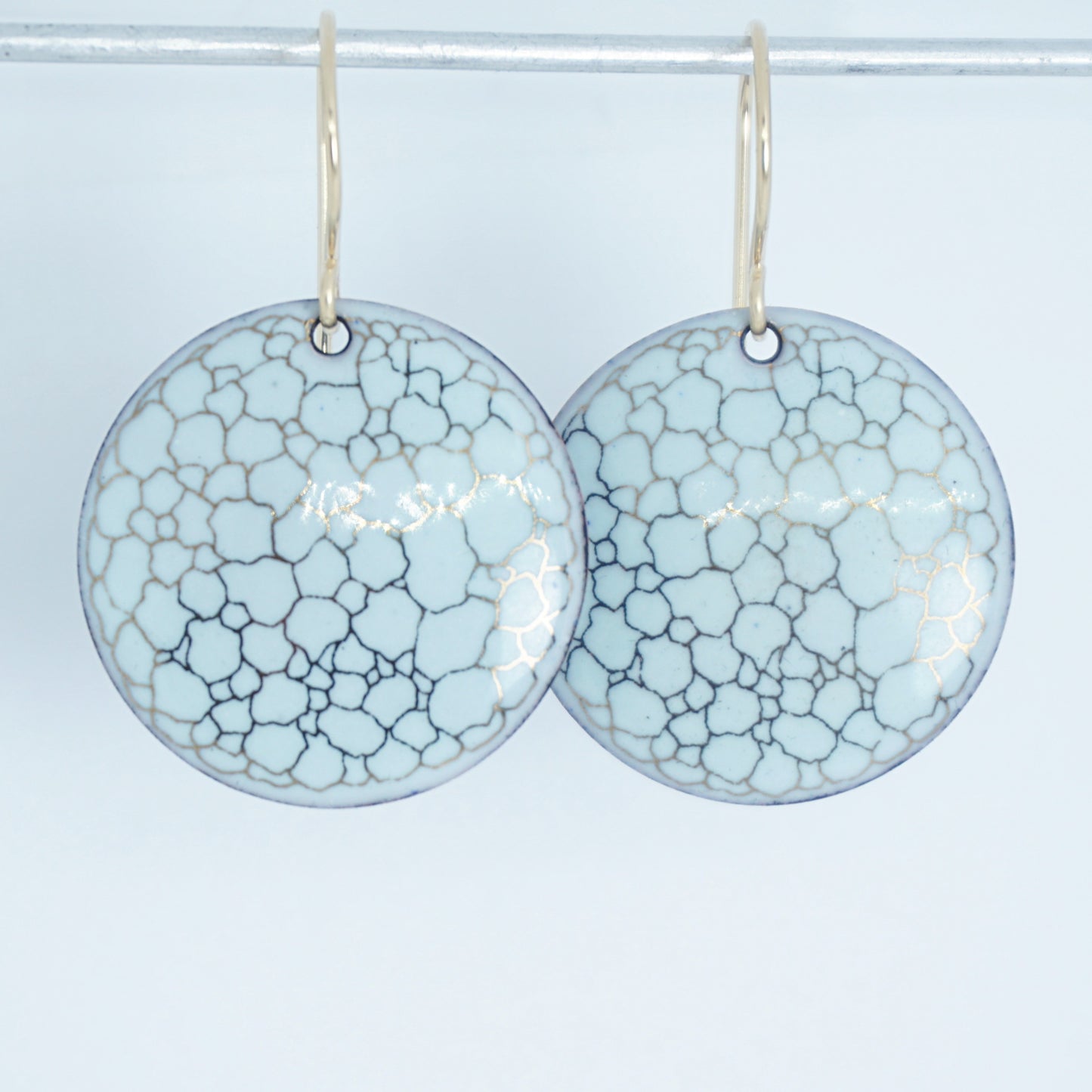 Gold Bubble Accents on Light Seafoam Green Enamel Disc Earrings