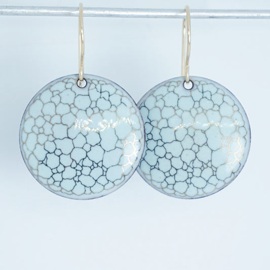 Gold Bubble Accents on Light Seafoam Green Enamel Disc Earrings