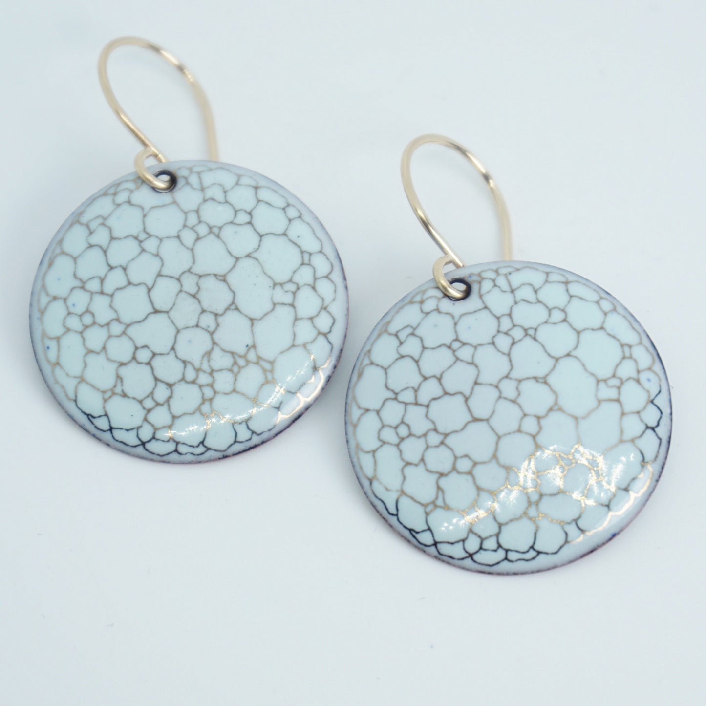 Gold Bubble Accents on Light Seafoam Green Enamel Disc Earrings