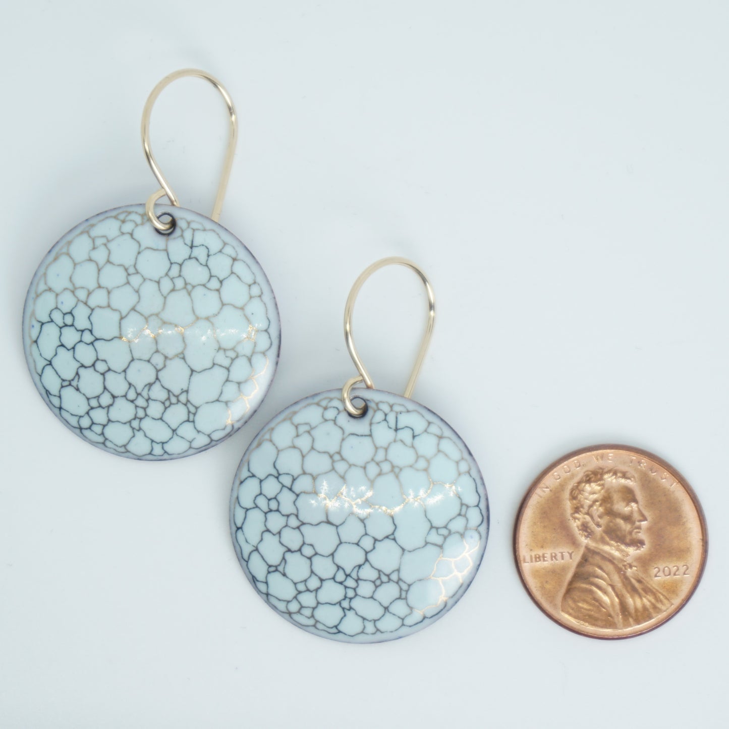 Gold Bubble Accents on Light Seafoam Green Enamel Disc Earrings