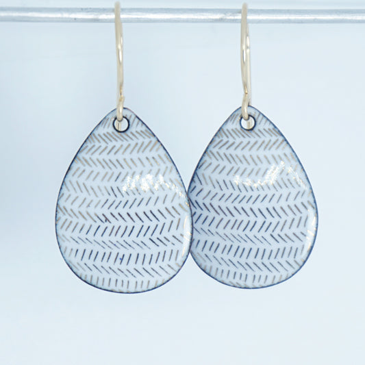 Gold Accents on White Enamel Teardrop Earrings