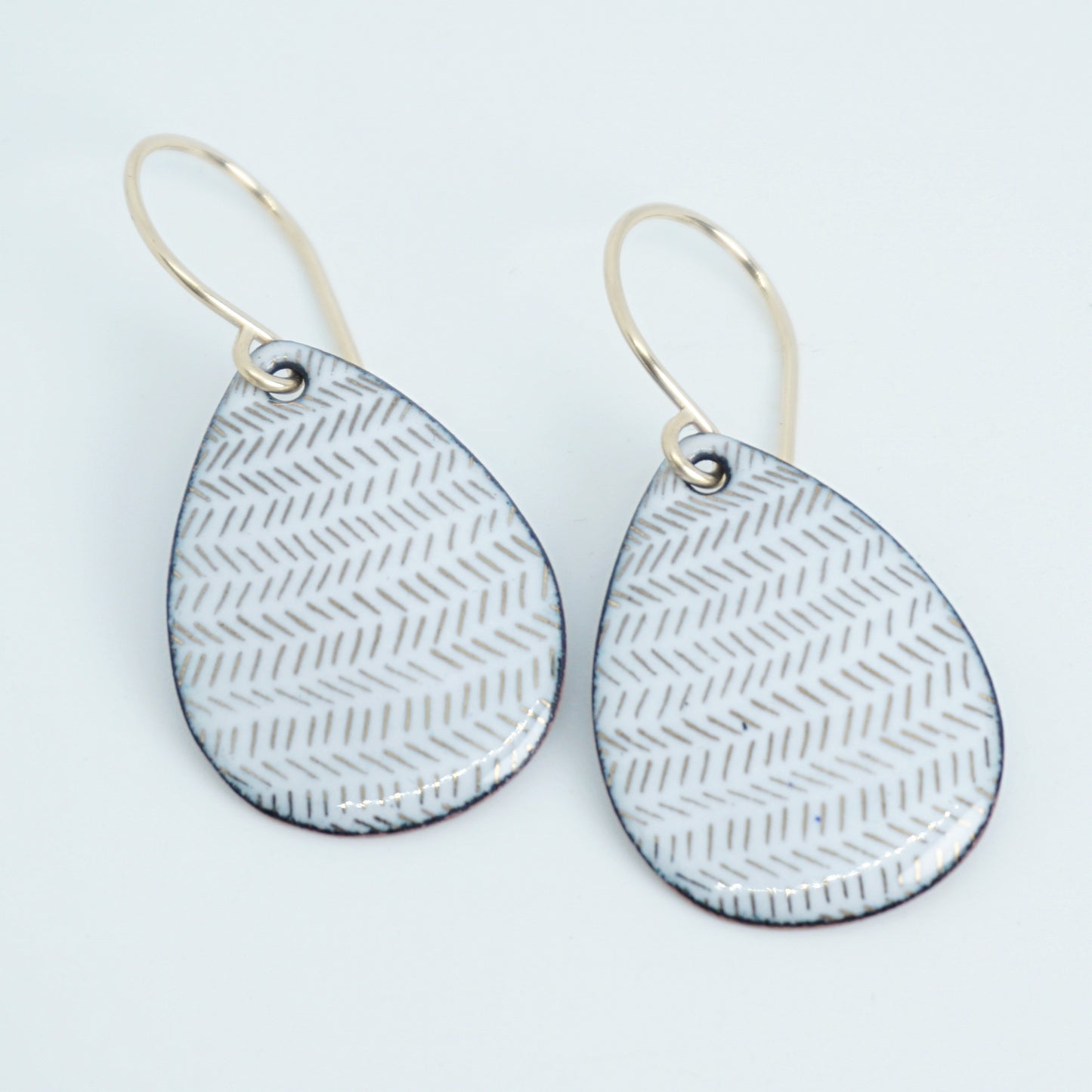 Gold Accents on White Enamel Teardrop Earrings