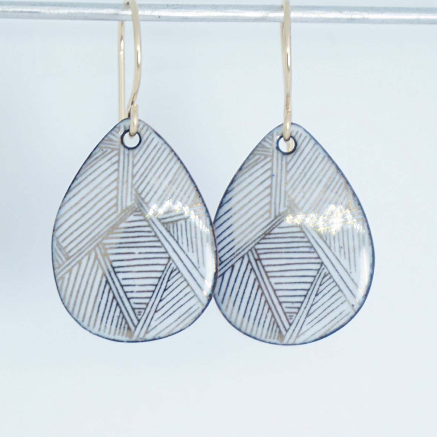 Gold Accents on White Enamel Teardrop Earrings