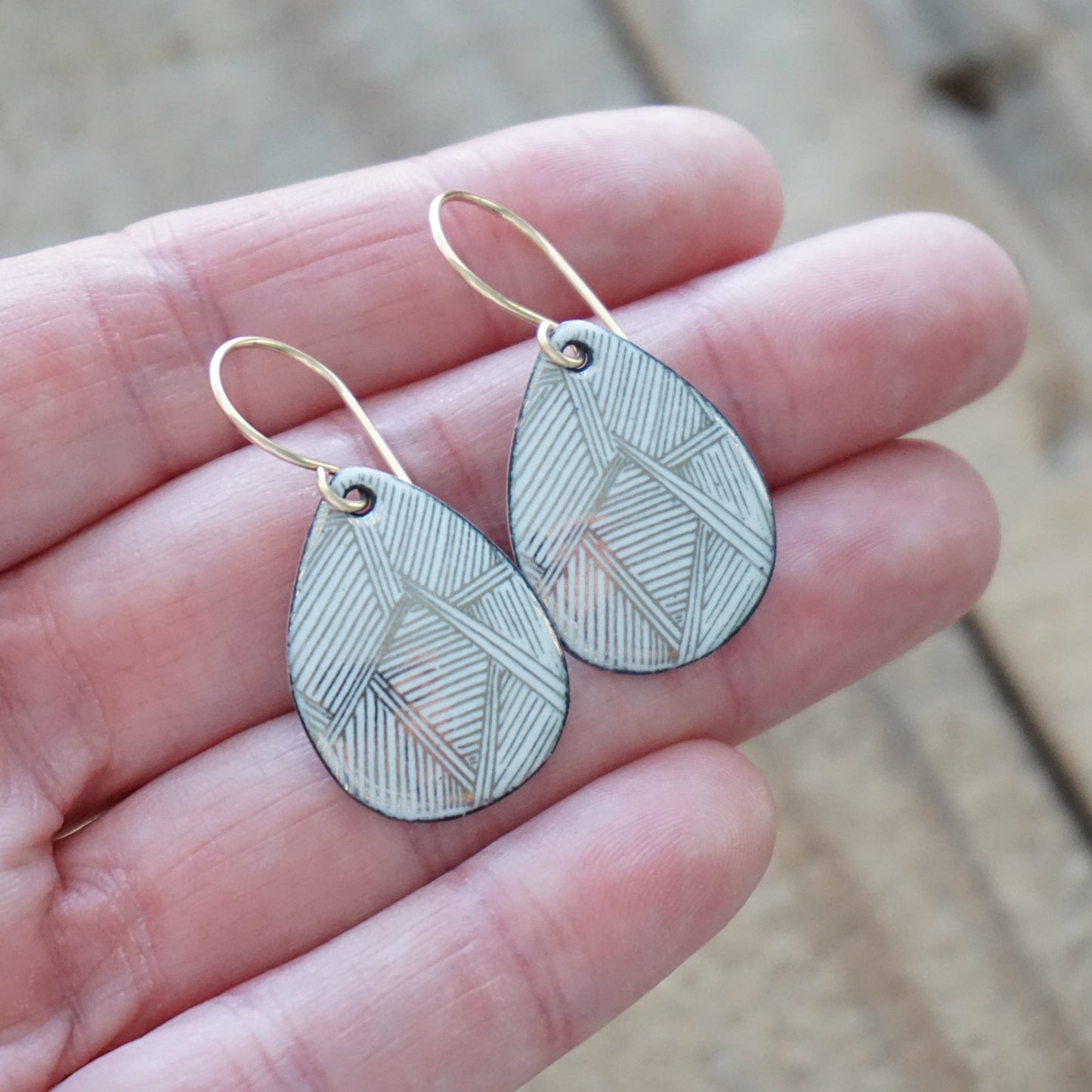 Gold Accents on White Enamel Teardrop Earrings