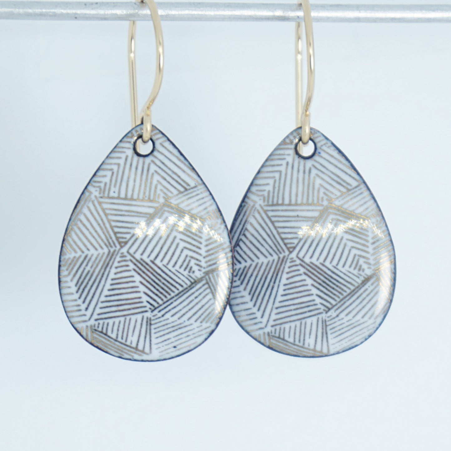 Gold Accents on White Enamel Teardrop Earrings