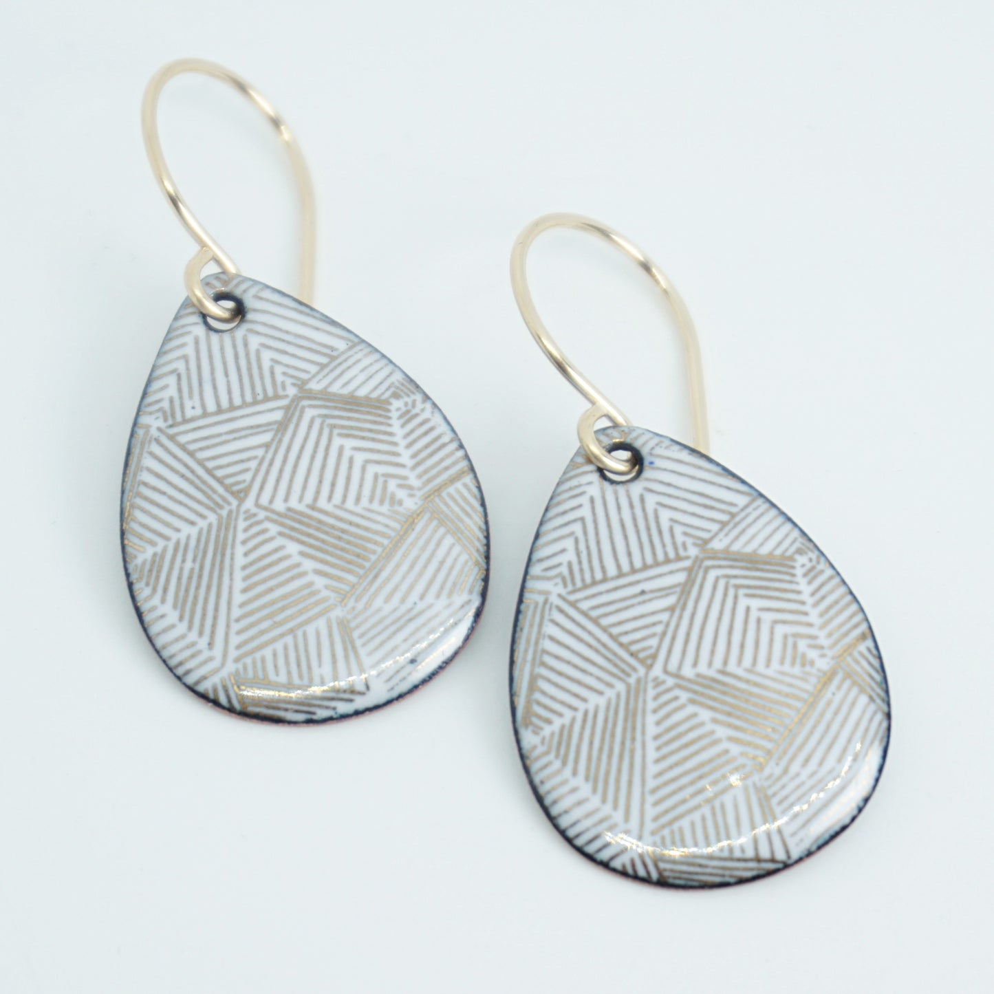 Gold Accents on White Enamel Teardrop Earrings