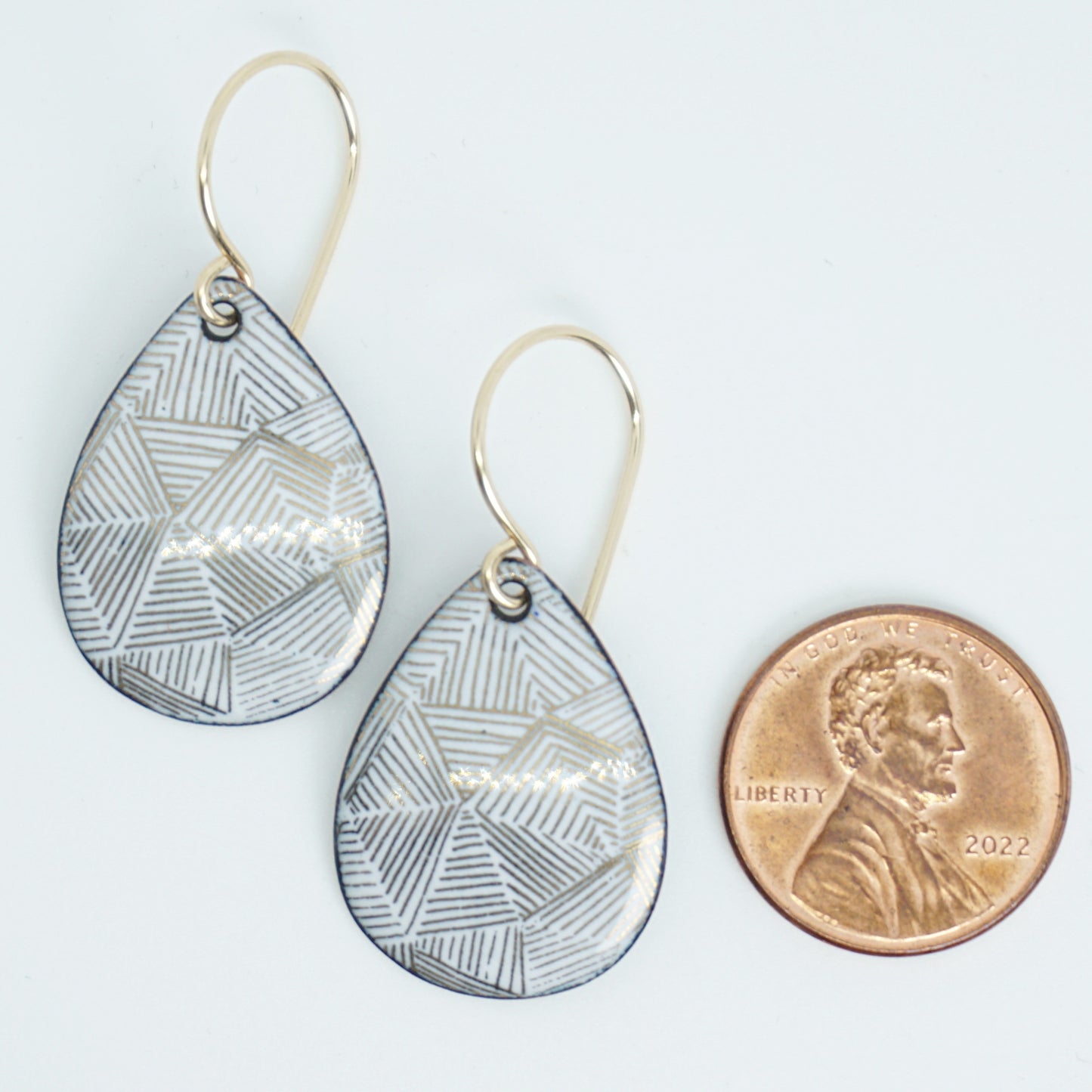 Gold Accents on White Enamel Teardrop Earrings