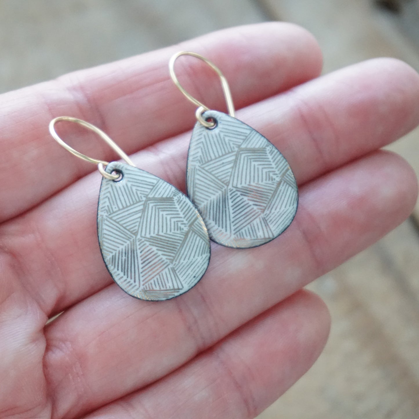 Gold Accents on White Enamel Teardrop Earrings