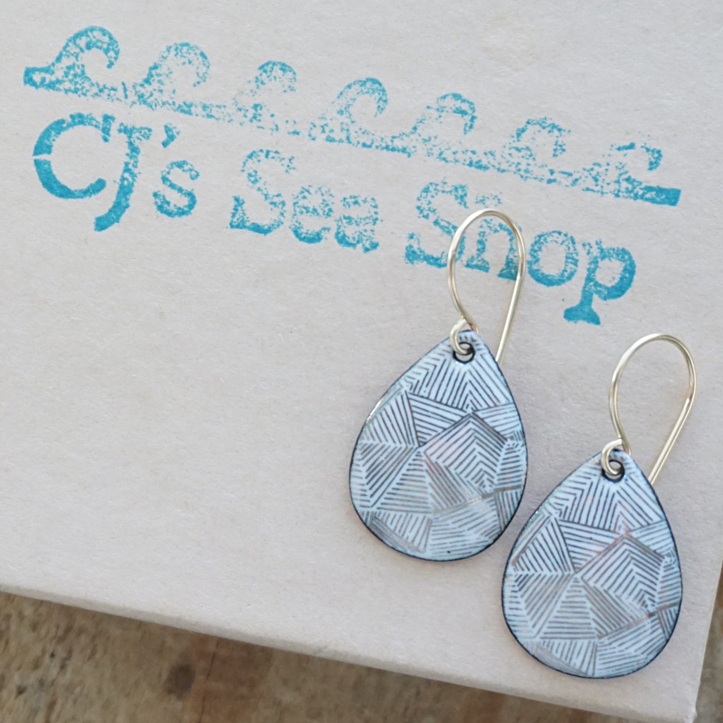 Gold Accents on White Enamel Teardrop Earrings