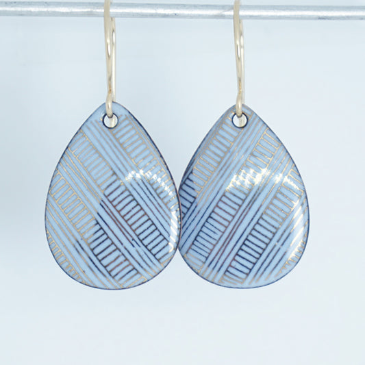Gold Accents on Light Periwinkle Enamel Teardrop Earrings