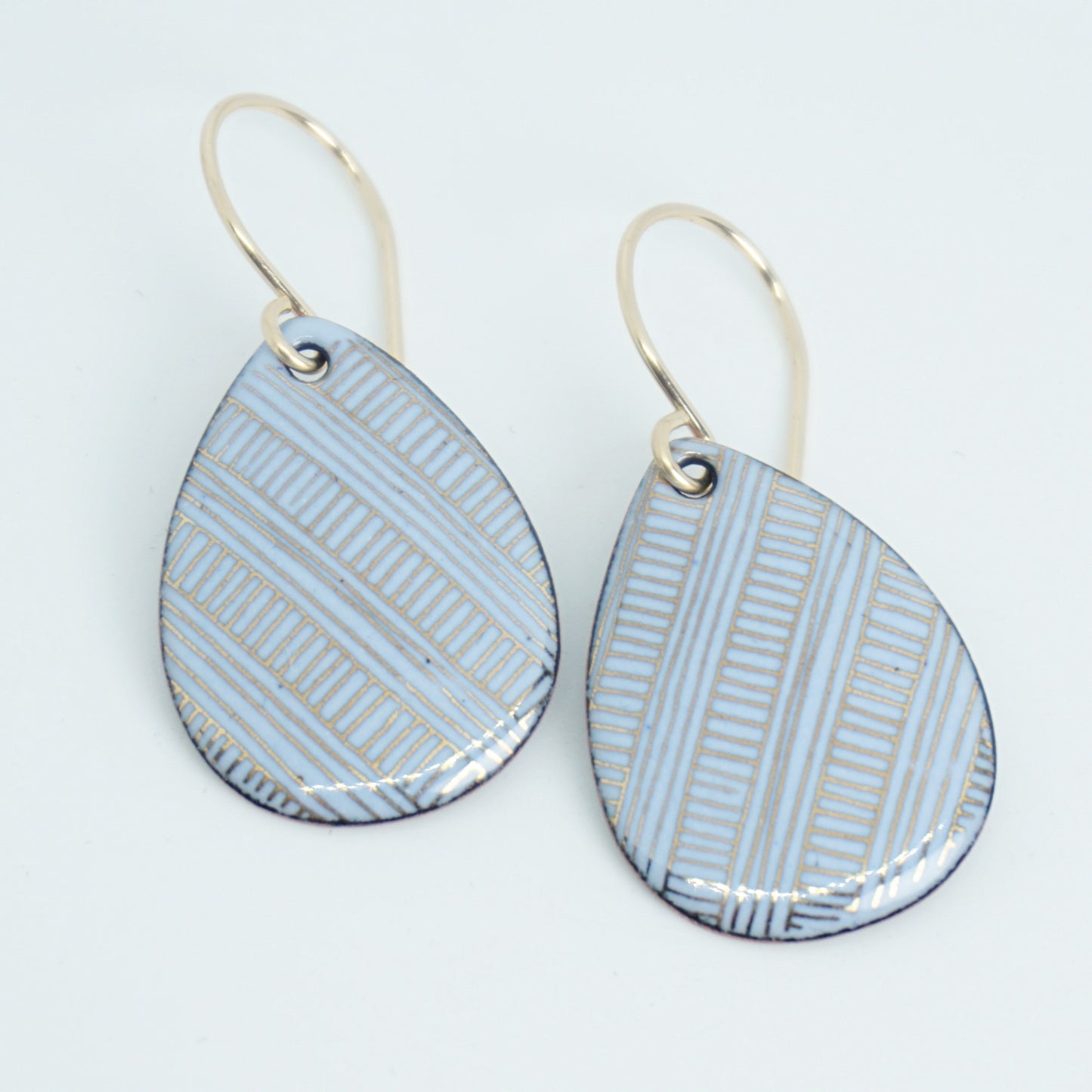 Gold Accents on Light Periwinkle Enamel Teardrop Earrings