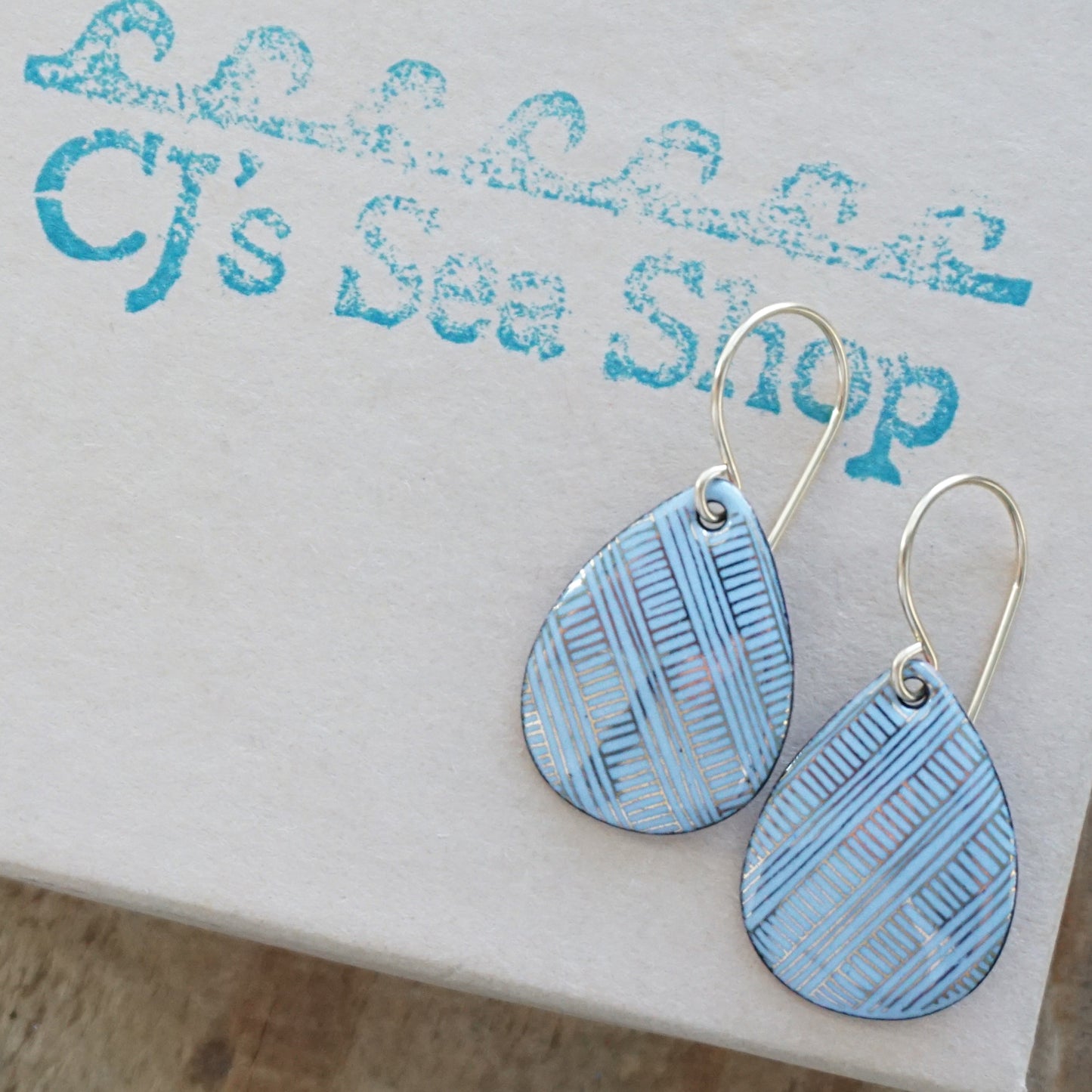 Gold Accents on Light Periwinkle Enamel Teardrop Earrings
