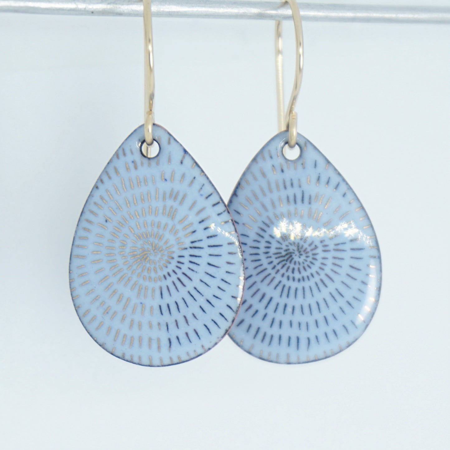 Gold Accents on Light Periwinkle Enamel Teardrop Earrings